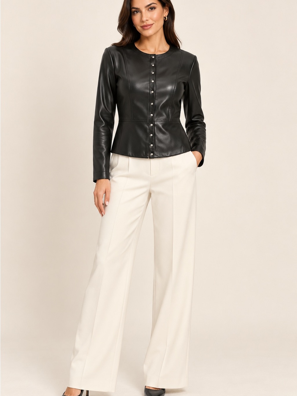 Zara Black Faux Leather Snap-Front Jacket